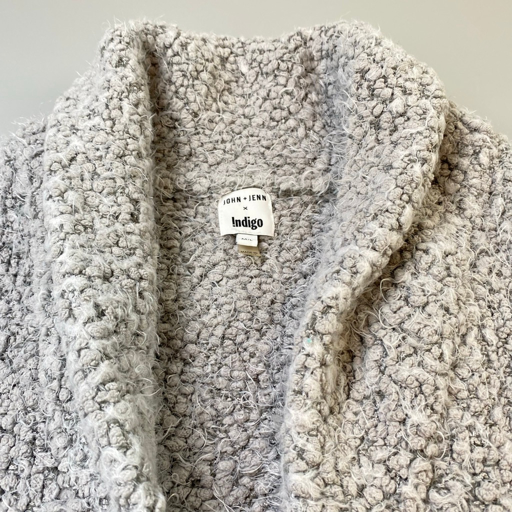 Women's JOHN + JENN x Indigo Grey Open Cardigan M/L Eyelash Boucle Cozy Soft - Picture 5 of 10